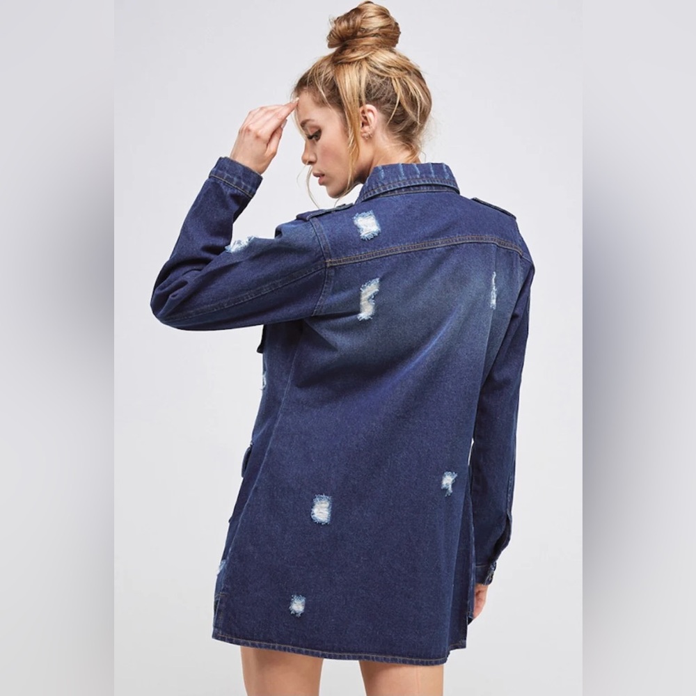 Distressed Denim Long Jacket - Picture 5 of 5